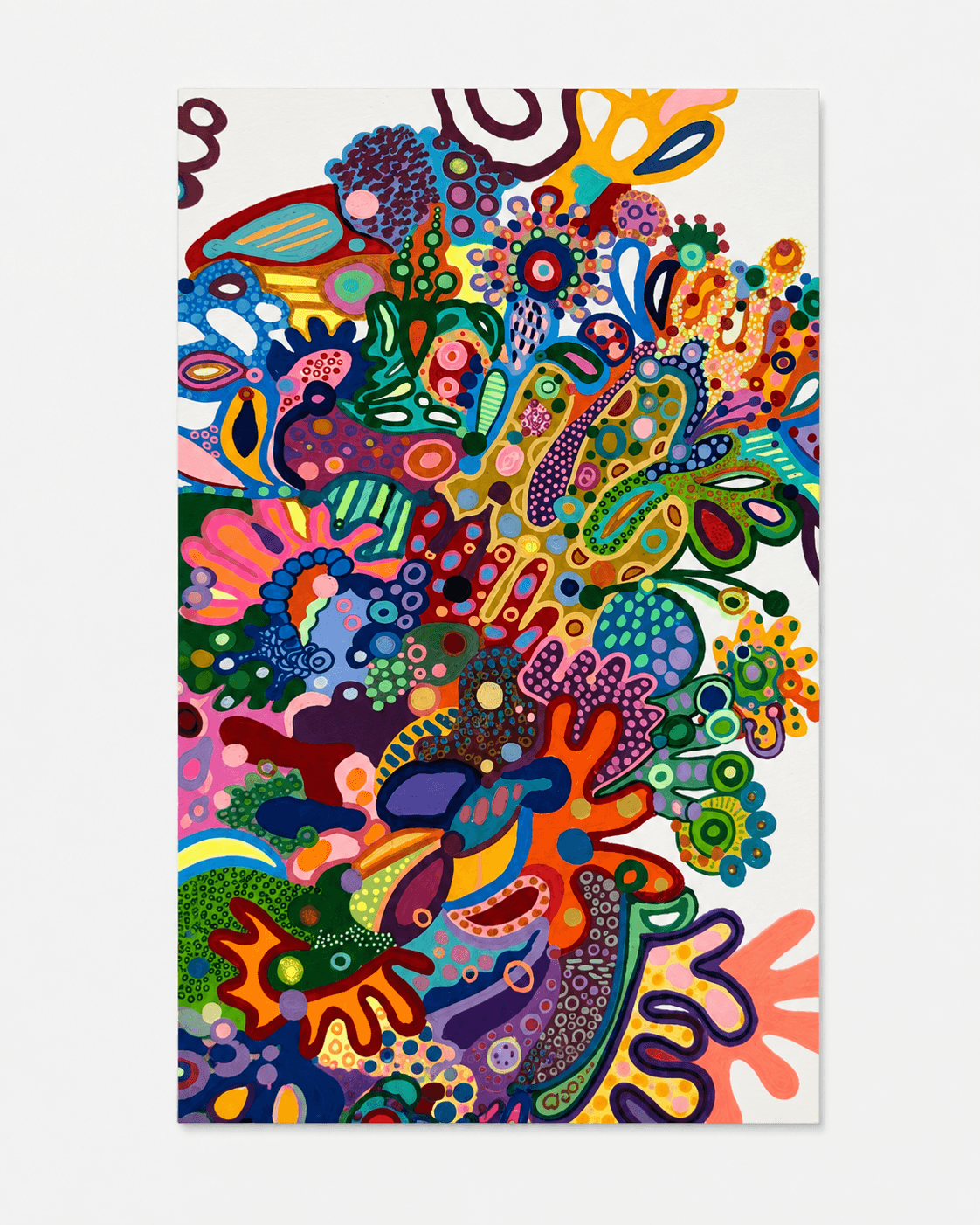 Pareidolia Chromatic — Coral by Victoria Zeder — coral and teal biomorphic forms on cream canvas