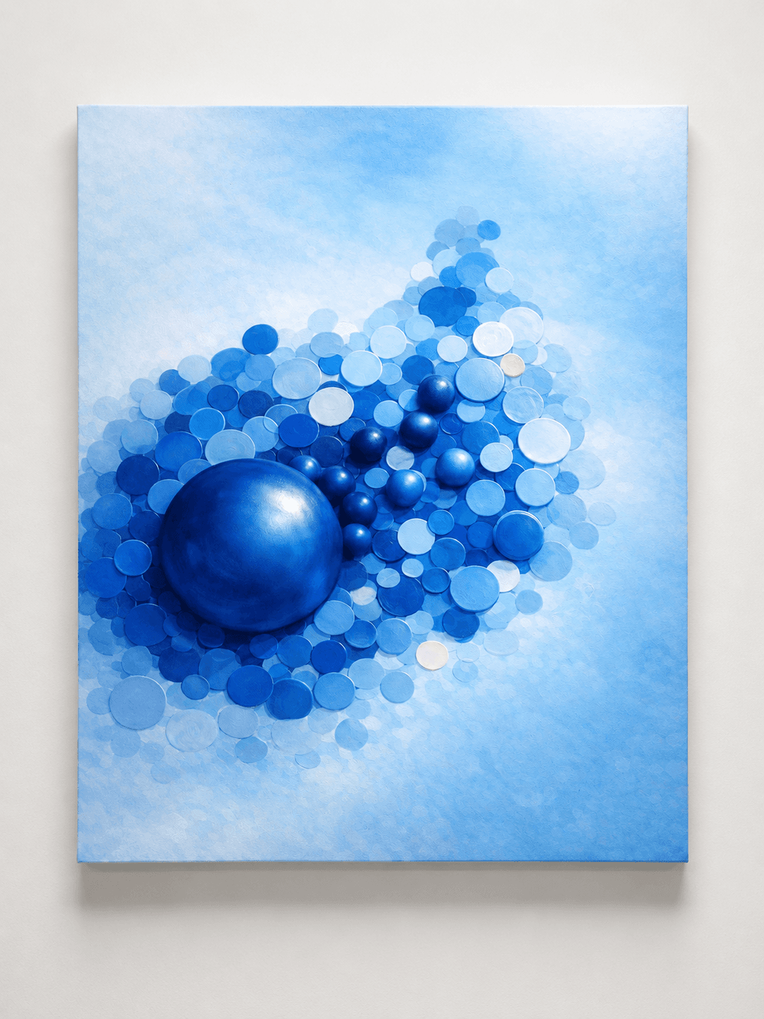 Cerulean Sphere by Victoria Zeder — cobalt encaustic sphere on cerulean field with hundreds of hand-painted translucent circles