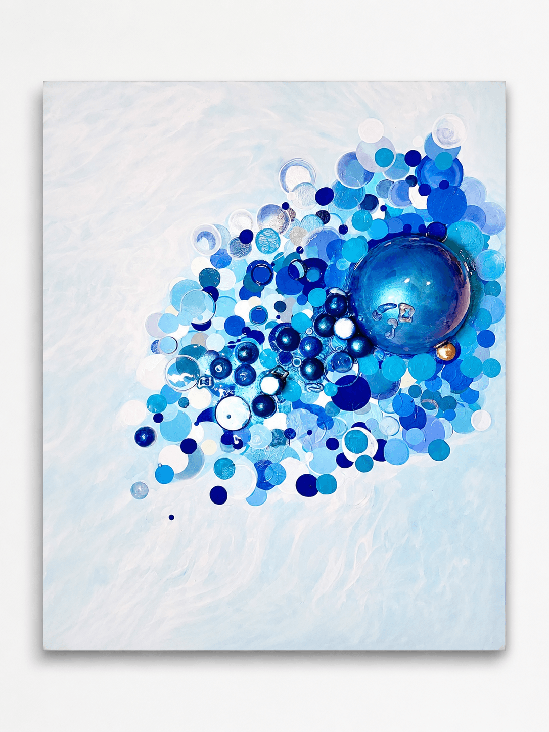 Cerulean Sphere II by Victoria Zeder — cobalt encaustic sphere variant on lighter cerulean field with painted translucent circles