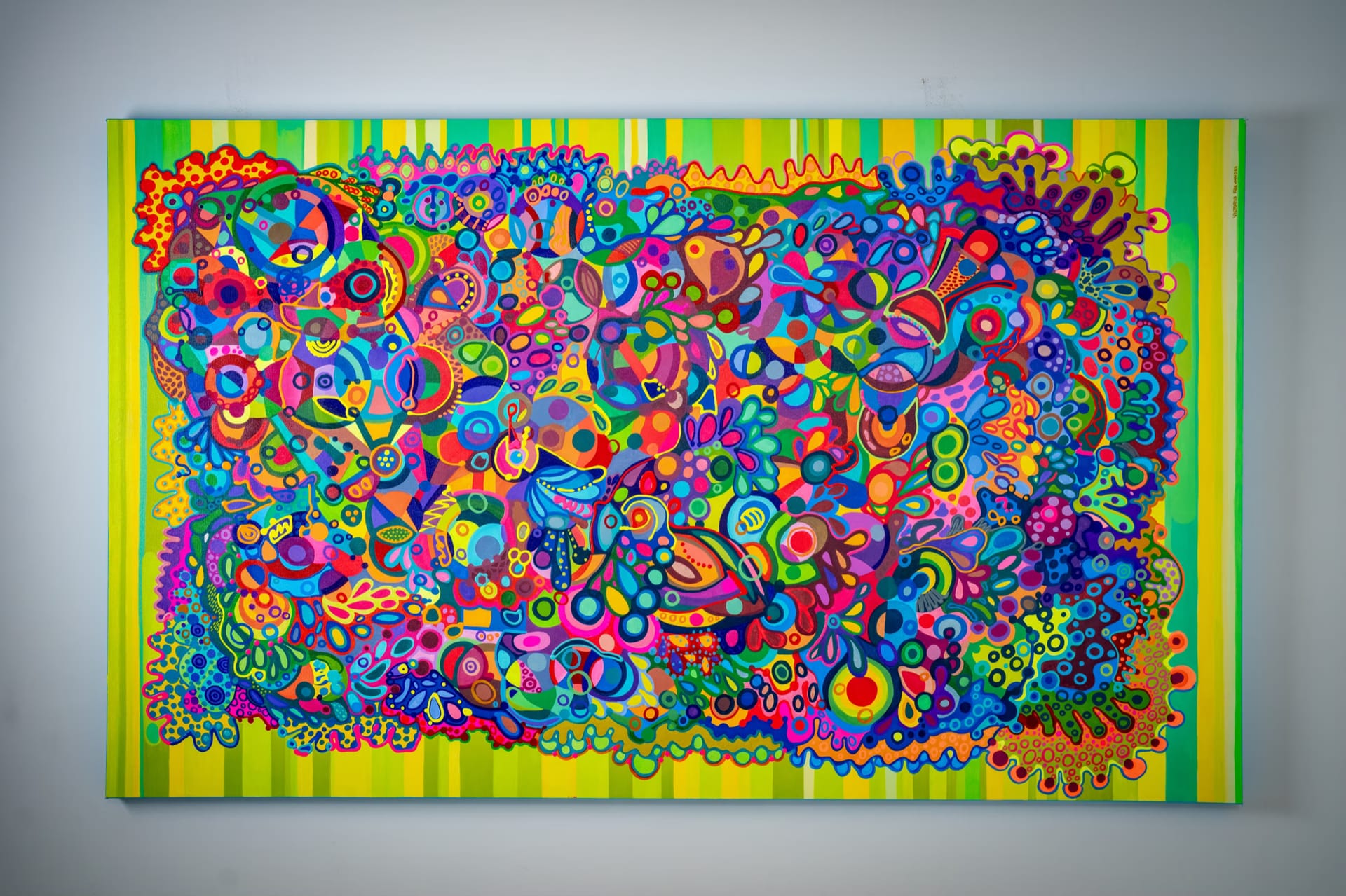 Birds of a Feather by Victoria Zeder: large-scale dense chromatic biomorphic painting, early cerulean language